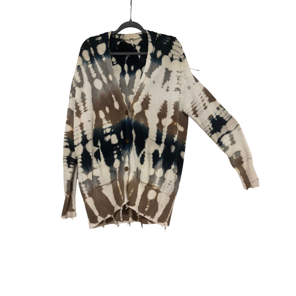 Young Broke Fabulous sz M/L distressed blue tie dye cotton cardigan sweater P